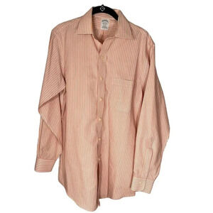 Brooks Brothers Men's Orange Striped Button-Down Shirt Size 15